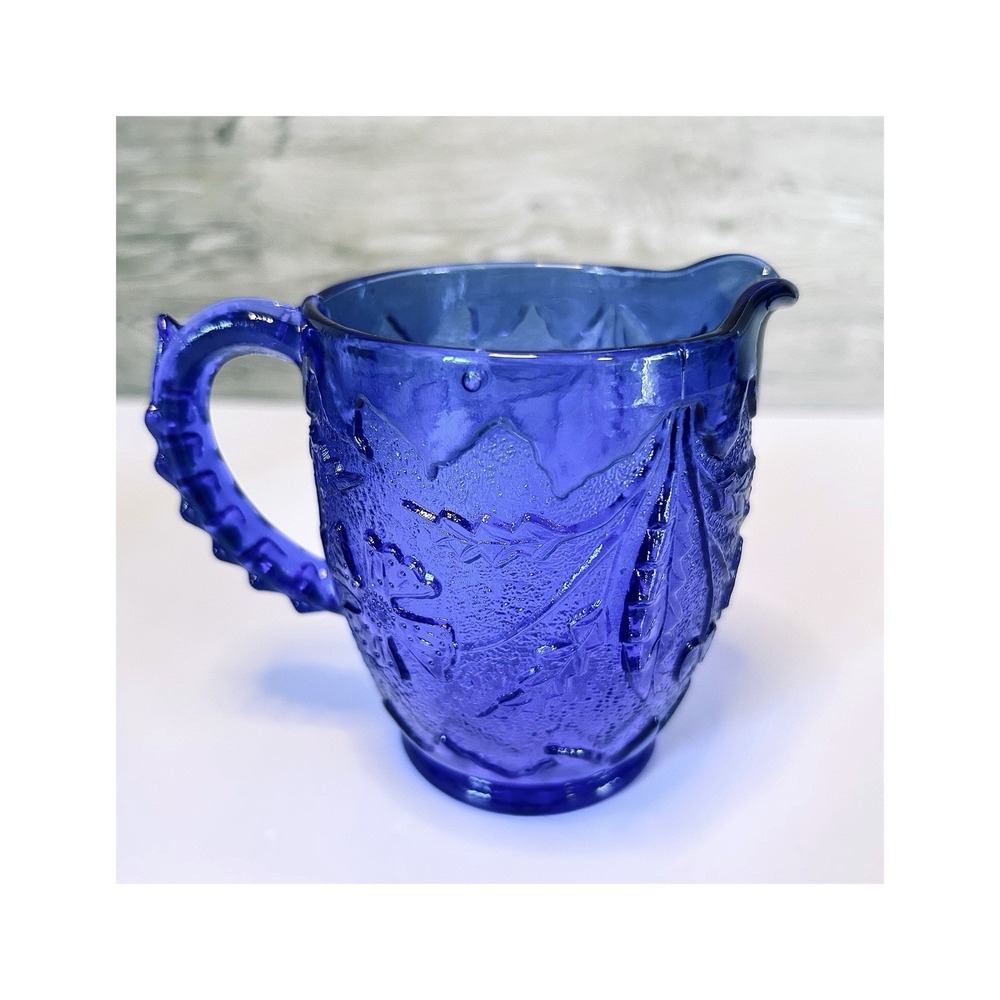 Creamer Pitcher Depression Era Vintage Cobalt Blue Glass HEAVY